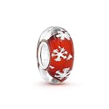Bling Jewelry Foil Snowflake Red Simulated Ruby Murano glass Lampwork Bead Charm .925 Sterling Silver