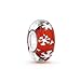 Bling Jewelry Foil Snowflake Red Simulated Ruby Murano glass Lampwork Bead Charm .925 Sterling Silver
