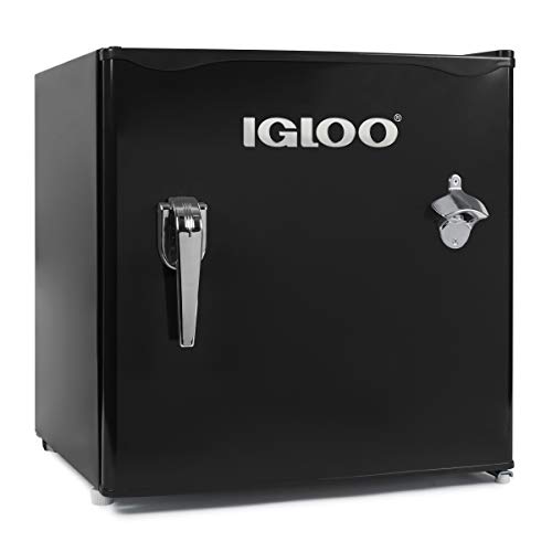 Igloo IRF16RSBK Classic Compact Single Door Refrigerator Freezer w/Chrome Handle & Bottle Opener, 1.6 Cu.Ft, Black