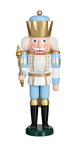 ISDD Cuckoo Clocks German Nutcracker King White-Blue, Height 40 cm / 16 inch, Original Erzgebirge by Seiffener Volkskunst