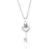 Sterling Silver Tiny Heart Key Charm Necklace 18"