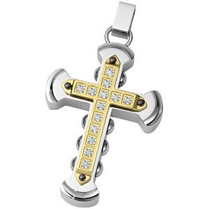 Stainless Steel Cubic Zircons Cross Pendant. 