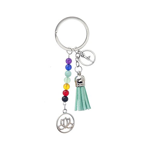 Feb.7 Blue Tassel Chakra Keychain, Rainbow Beads Keychain, Yoga,lotus Keychain