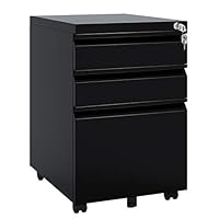 DEVAISE Locking File Cabinet, 3 Drawer Rolling Metal Filing Cabinet, Fully Assembled Except Wheels, Black