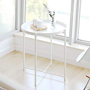 Tray Metal End Table Side Table Round Tray Removable Tray Outdoor & Indoor Drink Snack Coffee Table Telephone Table