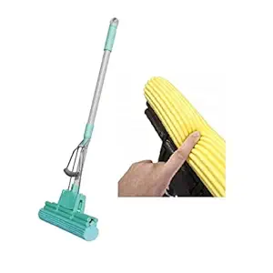 QUALIZA Sponge mop with Super Absorbent Sponge Head 11 and Adjustable Length Handle 43.3 or 57.1 for Home Floor Kitchen Living Room Bathroom Cleaning Tools