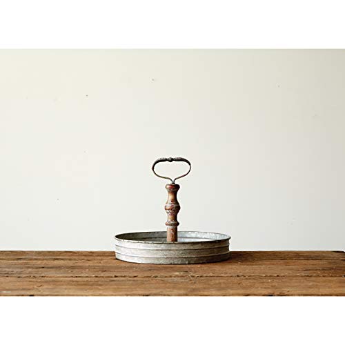 Creative Coop DA6875 Round Metal & Wood Handle Decorative Wood Tray