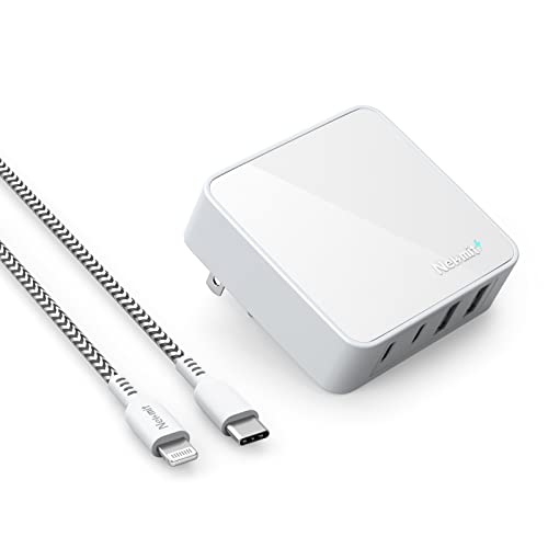 Nekmit USB C Charger, 52W 4Port Thin Flat Fast Wall Charger with 6.6FT