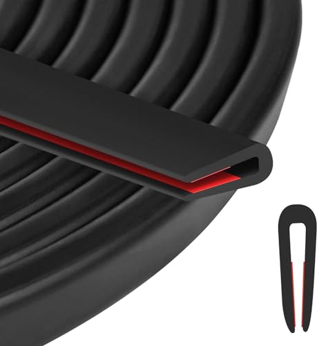 Beynant Rubber Edge Trim U Channel, Self Adhesive Sheet Metal Edge Guard Protector, Seal Strip for Car Doors, Steel Plates, Glass, Hatches, Table Corners, Fit 1/16"(1.6mm), 20Ft Length, Black