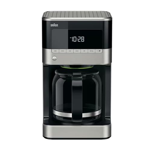 Braun PurAroma 7 Kaffeemaschine KF 7120 – Filterkaffeemaschine mit Glaskanne und Timer-Funktion, Kaffeezubereiter für einzigartiges Aroma, mit LCD-Display, 1000 Watt, schwarz/edelstahl