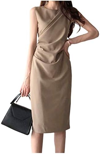 [ライオンガーデン] ノースリーブ シンプル ドレス 上品 ワンピース パーティ 発表会 無地 S ~ XL レディース