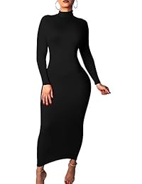 GOBLES Vestido largo de fiesta elegante con cuello alto y manga larga para mujer