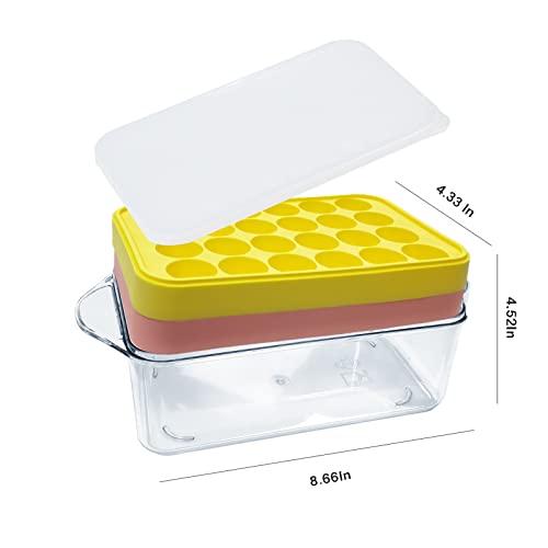 Double -laye Silicone Ice Cube Tray With Lid and Bin —Ice Container,with Scoop and Cover,BPA Free,Space Saving Ice Cube Molds, Perfect for Cocktails, Whiskey,Homemade Juice,Chilled Drink(Pink/Yellow)
