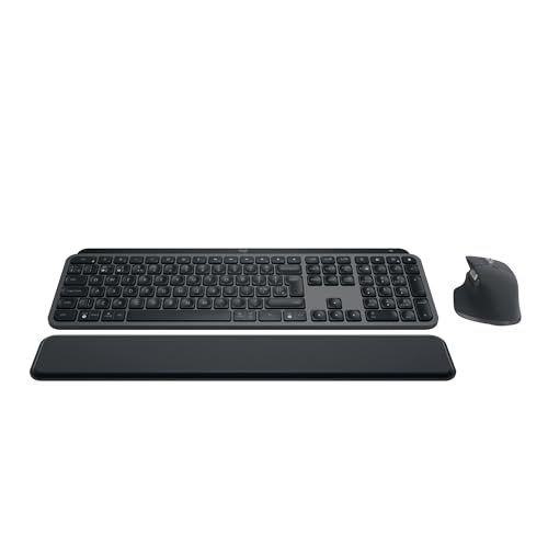 Logitech MX Keys S COMBO - Performance Wireless Keyboard and Mouse with Palm Rest, Customisable Illumination, Fast Scrolling, Bluetooth, USB C, Windows, Linux, Chrome, Mac, QWERTY UK Layout - Graphite