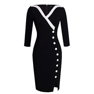 HOMEYEE Dames elegante v-hals grote knoop zoom split slanke bodycon vintage jurken B335