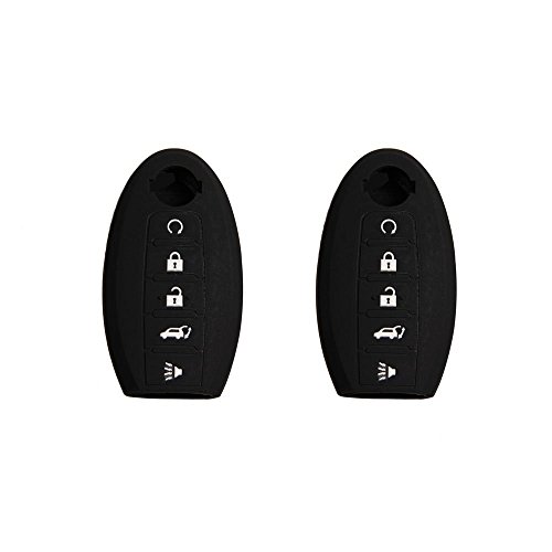 Cosilee 2PCS Black Silicone Key Fob Skin Jacket Remote Case Protector Shell For Nissan Altima Sedan Pathfinder 5 buttons Smart Key