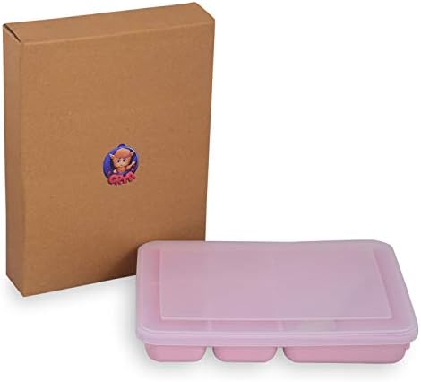 Crya Bento Wheat Straw Grid Ecofriendly Lunch Box BPA Free 4 Partition Tiffin with Spoon for Kids and Adults (Pink)