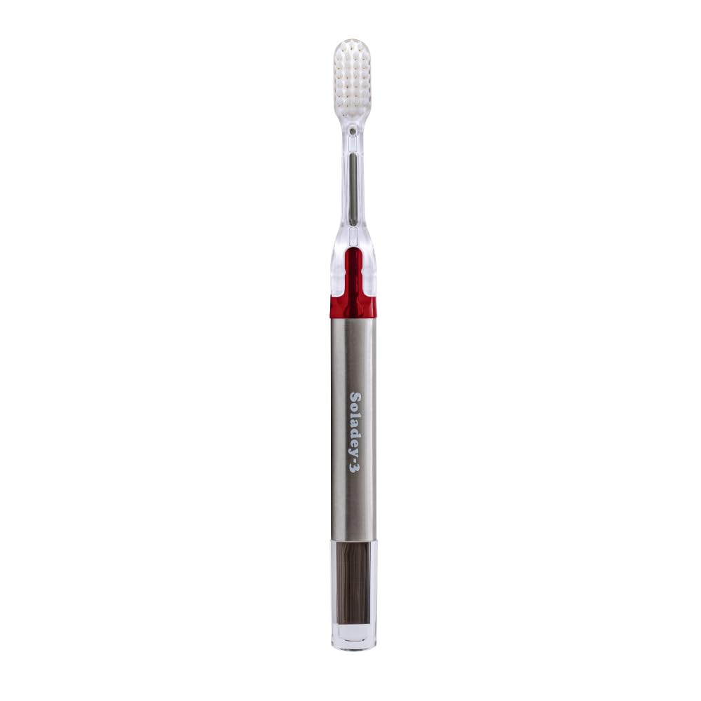 Soladey 3 Ionic Toothbrush, Solar Panels and TiO2 Semiconductor, 4 Row Ultra Fine Red, You can Brush Without Toothpaste