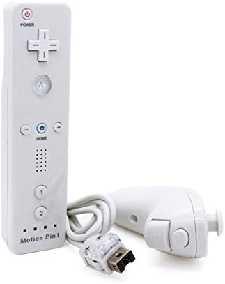 Motion 2 in 1 Remote and Nunchuck Controller for Wii/Wiiu with Silicone Case and Wrist Strip (White)