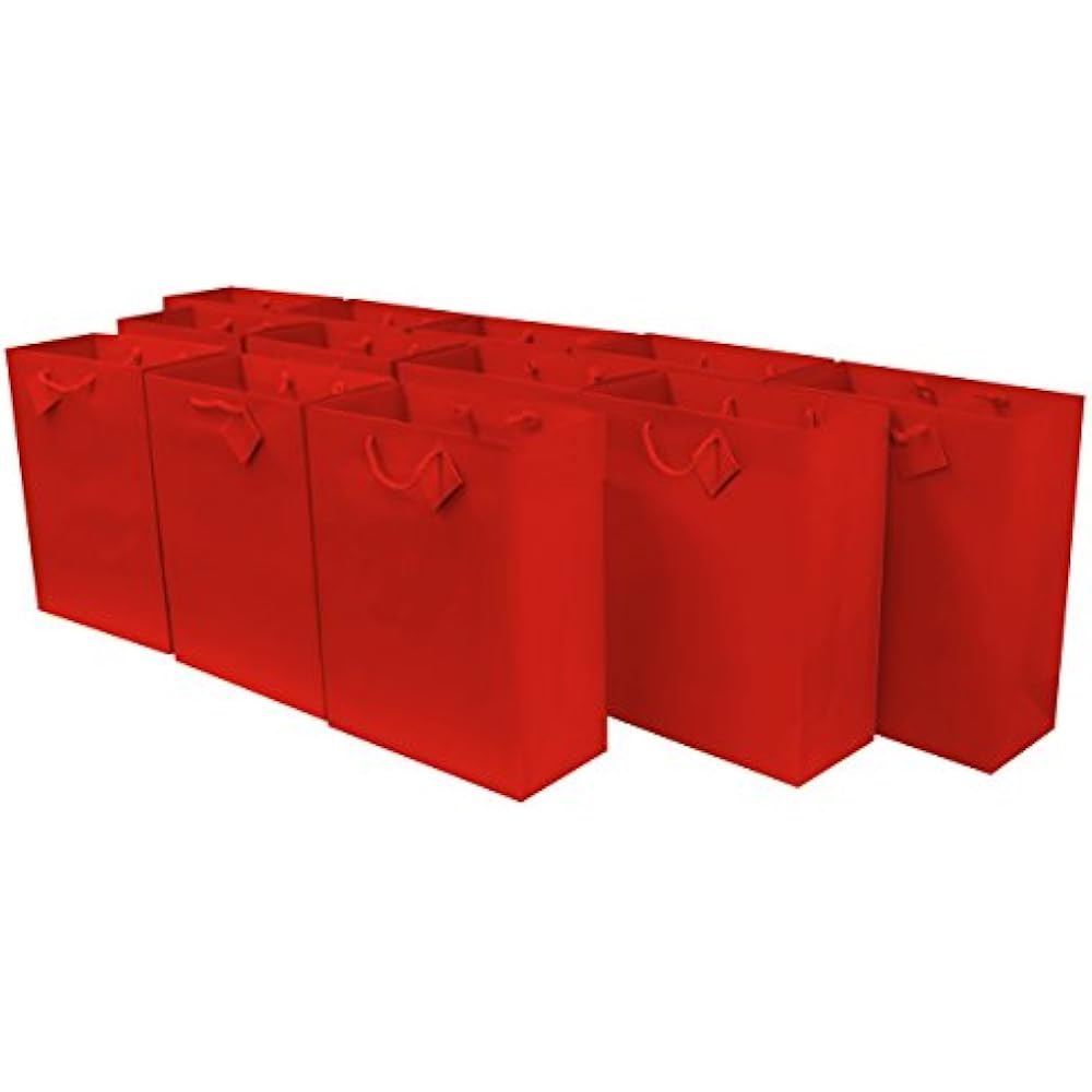 10x5x13" 12 Pcs. Large Red Paper Gift Bags With Handles, Party Favor