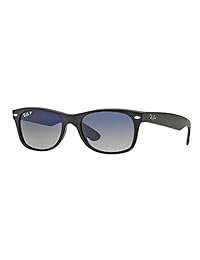 Ray Ban New Wayfarer RB 2132 601S   78 Marco negro mate   Azul degradado gris lente polarizadas, 52 mm