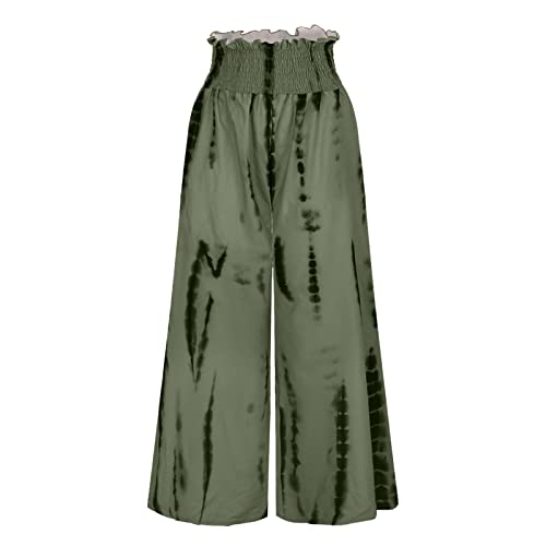 cllios Linen Pants for Women Baggy Long Pants Wide Leg Trousers Elastic High Waist Pants Beach Pants with Pockets