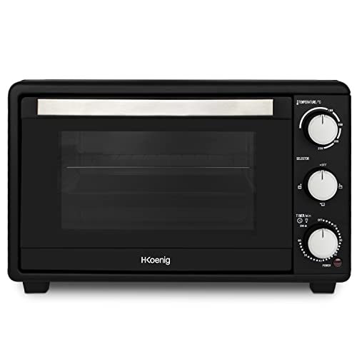 H.Koenig Mini Four 25L Electrique Fo25 Posable Compact Multifonction Performant 1500W Programmable 4 Modes De Cuisson, 230°,Minuteur 60 Min, Porte En Verre, Lèchefrite Avec Pince, Grille De Cuisson