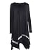OUGES Women's Long Sleeve V Neck Button Down Midi Skater Dress with Pockets(Black067,XXL)