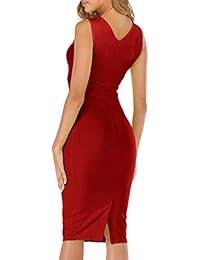 Haola Bodycon vestido de negocios sin mangas con cintura fruncida, vestido delgado