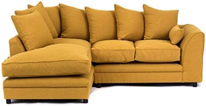 Abakus Direct 3 Seater Corner Sofa in Mustard - Darcy L Shaped 3 Seater Sofas for Living Room with Brushed Cotton Fabric | Living Room Furniture Sets | Chaise Lounge & Couches |212Wx164Dx90H
