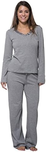 Nouveau Women's Luxury Soft Sleepwear Long Sleeve Basic V-Neck Top and Full Pants Loungewear Sleep Set