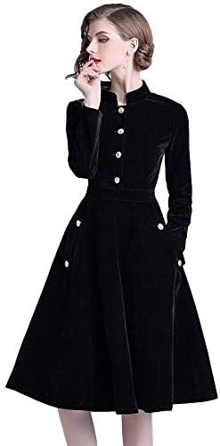 Amazon Sooger ヘップバーン風 ブラック ビロード 襟を立てる シングルボタン スタイル 身を修める 大振りにふるまう ワンピース ワンピース レディース フレアワンピース スイングワンピース ドレス リボン付け レディーズ レディースパー ワンピース チュニック 通販