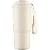 25 OZ Tumbler with Lid and Straw, Tumbler with Flip Straw, Stainless Steel Tumbler, Double Wall Vacuum Insulated Tumbler, Travel Coffee Mug with Strip, Insulated Coffee Mug, White