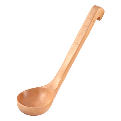 uxcell Wooden Curved End Home Restaurant Kitchenware Utensil Soup Ladle Spoon