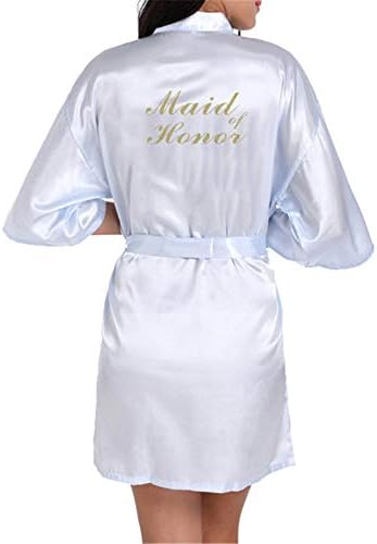 GODGETS Bride Robes Satin White Bridesmaid Robes Personalised for Bridal Party Glitter Light Blue UK 10-12