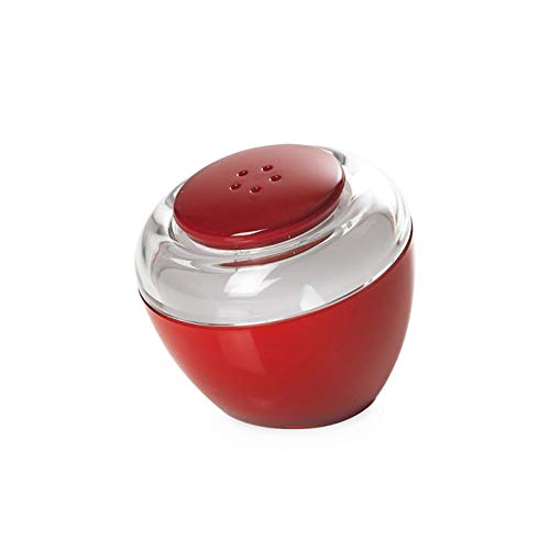 Omada Design Salt or Pepper shakers in Transparent and Colored Plastic, with Closing Cap, Compact and Practical Also to Bring The Table, Innovative Design, Movida Line, Red