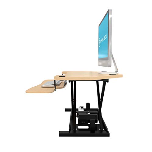 VersaDesk USA Manufactured | Power Pro Corner - 36" Electric Height-Adjustable Standing Desk Riser | Sit to Stand Desktop with Keyboard and Mouse Tray + USB Charging Port | Maple - Thumbnail 6