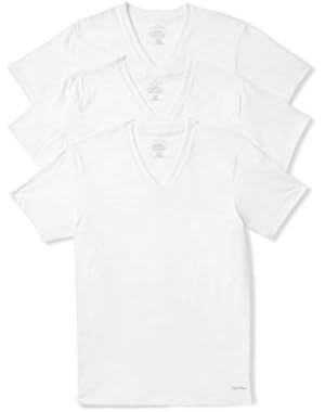 Calvin Klein 3 Pack V-Neck T-Shirts White 100% Cotton Classic Fit Undershirt LARGE (42-44)