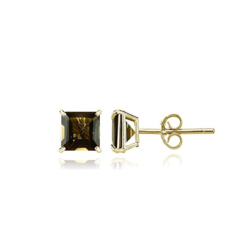 Bria lou 14k yellow gold smoky quartz gemstone 4mm square-cut sol…