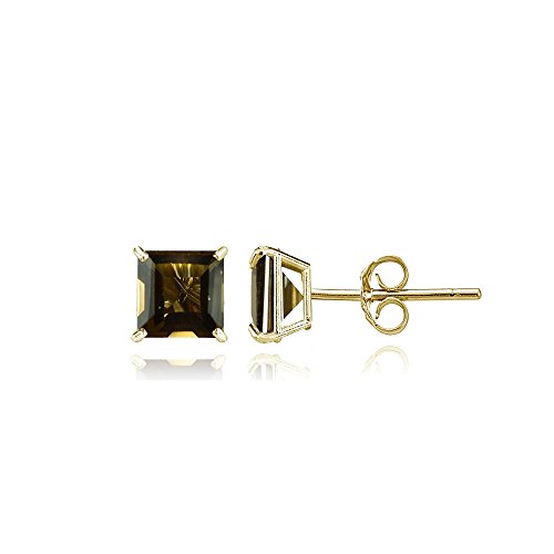 Bria Lou 14k Yellow Gold Smoky Quartz Gemstone 4mm Square-Cut Solitaire Stud Earrings