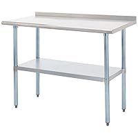 Rockpoint Carmona Tall NSF Stainless-Steel Commercial Kitchen Work Table with Backsplash and Adjustable Shelf, 48 x 24 Inch