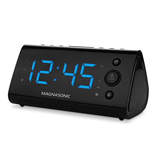 Magnasonic Alarm Clock Radio with USB Charging for Smartphones & Tablets Includes Dual Alarm, Battery Backup, Auto Time Set & 1.2" LED Display with 4 Dimming Options (EAAC470)