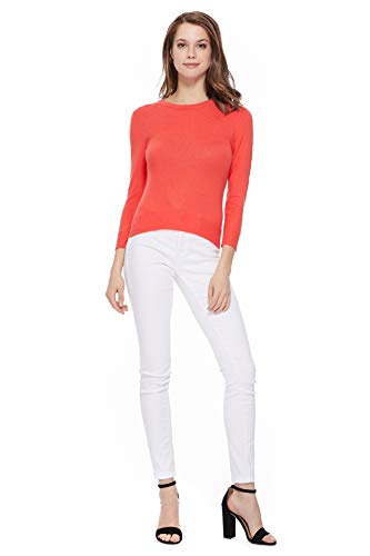 YEMAK Women's 3/4 Sleeve Crewneck Lightweight Basic Casual Knit Pullover Sweater MK3636-KGR-S Kelly Green