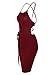 Misfondle Women's Sexy Bodycon Backless Spaghetti Lace up Mini Club Dress Khaki Red