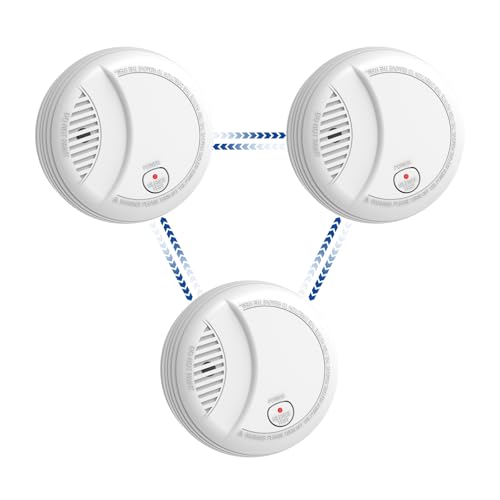 Hapippofa Interlinked Smoke Alarms for Home,10 Year Sensor Life Fire Alarms with Test/Silent Button, Replaceable 9V Battery Powered Smoke Detector,Conforms to EN 14604 Standard,3 PCS