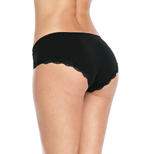 MS.ING 4Pcs Womens Underwear Hipster Panties Soft Cotton Lace Trim Briefs Bikinis (Black Wine Grey, Medium)