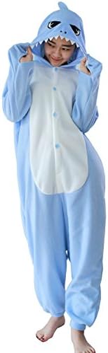Harvey Unsex Men's Women's Nightclothes Sleepwear Cosplay Kigurumi Flannel Anime Cartoon Onesie Adult Pajamas Nighty Light Blue Shark Size L