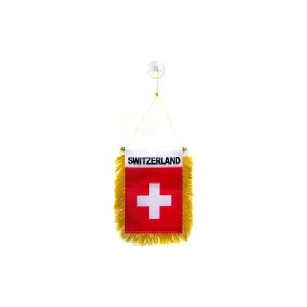 AZ FLAG - Switzerland Mini Banner - 6'' x 4'' - 100% Polyester Swiss Small Pennant for Car - Double-sided Flag with Suction Cup Hanger — image 1