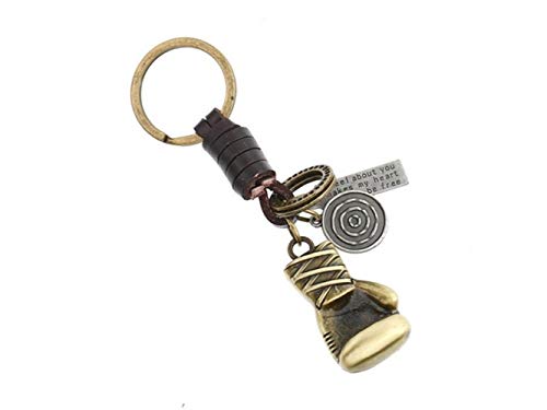 Huasen Car Keychain, Leather Boxing Gloves Keyring Personalised Best Friend Mini Gift Keychain Novelty Vintage Cute Friendship Key Ring for Women and Men_Ancient Gold+Brown for Gift