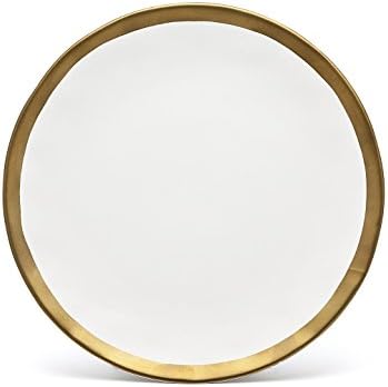 Godinger Silver Art 10.5" Terre Dor Porcelain Gold And White Dinner Dining Plate Dinnerware